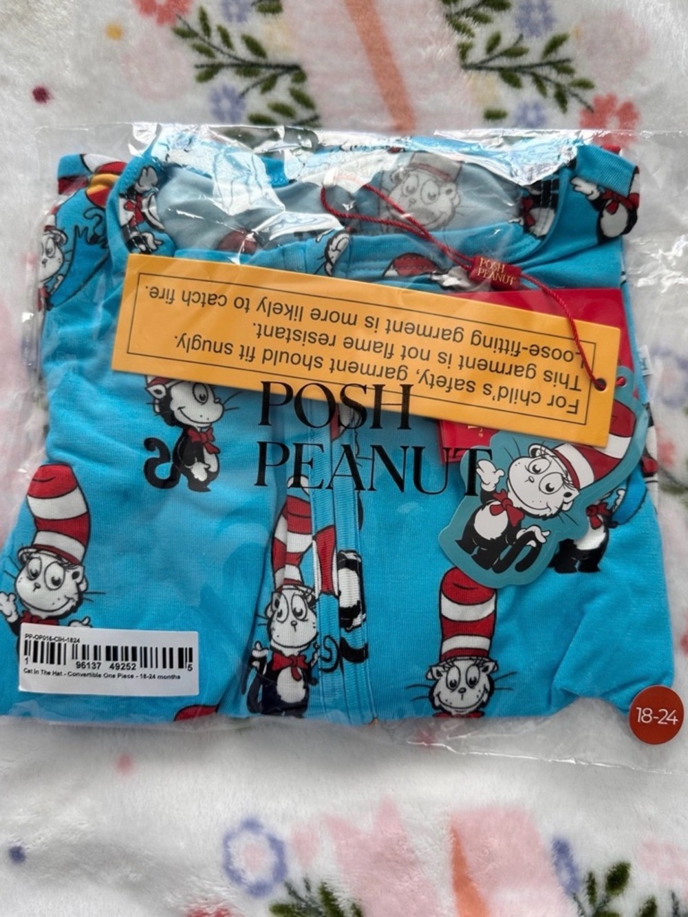 Posh Peanut Blue Cat in the Hat Zip Footie